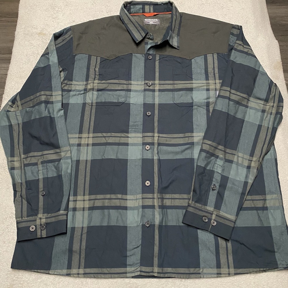 Simms Shirt Mens XXL Plaid Blacks Ford Flannel Fishing Outdoors